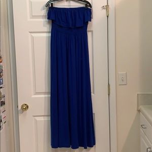 Blue tube top jersey maxi dress